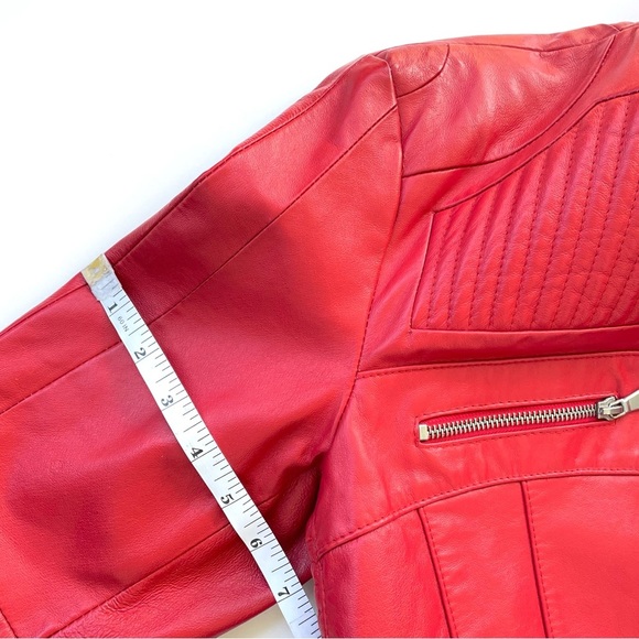 Red Leather Moto Jacket, Oscar Leopold, Quilted Lining, Women’s Sz Large - Picture 7 of 8